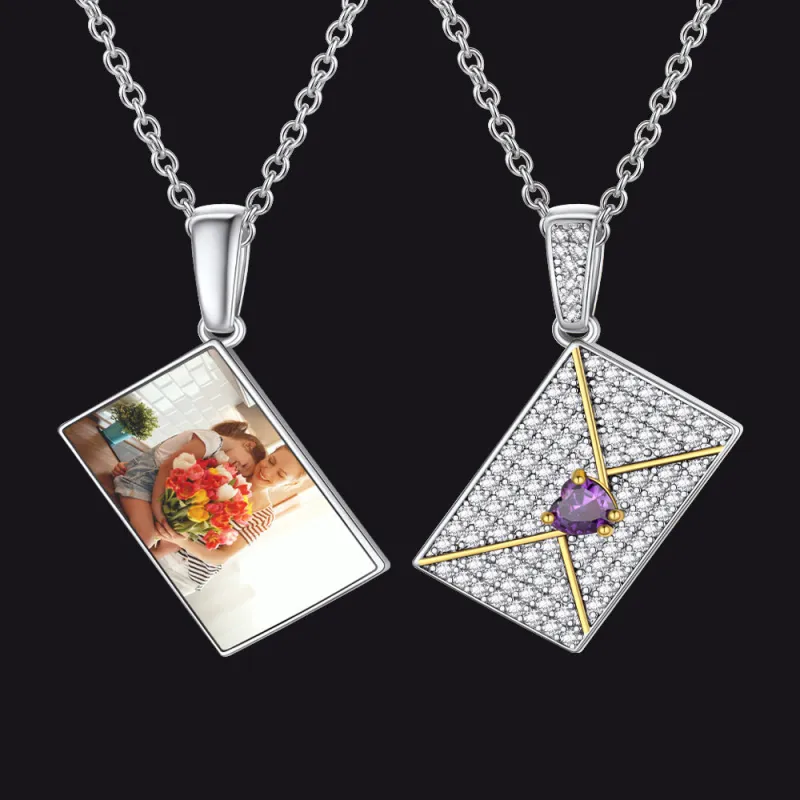 Persoanlised Picture CZ Envelop Necklace with Birthstone Gifts for Women made by FaithHeart