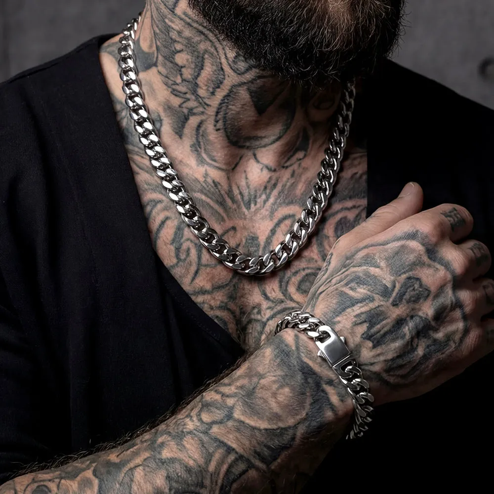 Engraved Cuban Chain & Bracelet Jewelry Set for Men sold by FaithHeart product image thumbnail 3