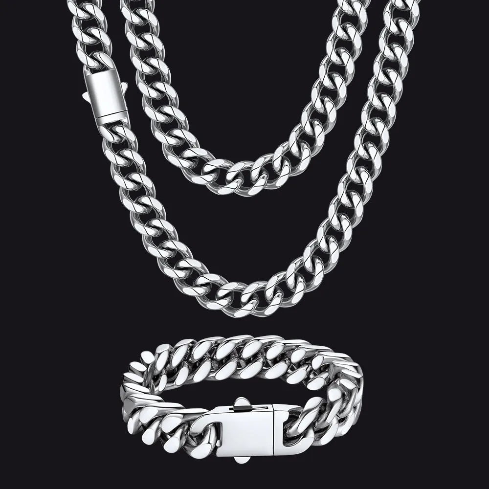 Engraved Cuban Chain & Bracelet Jewelry Set for Men sold by FaithHeart