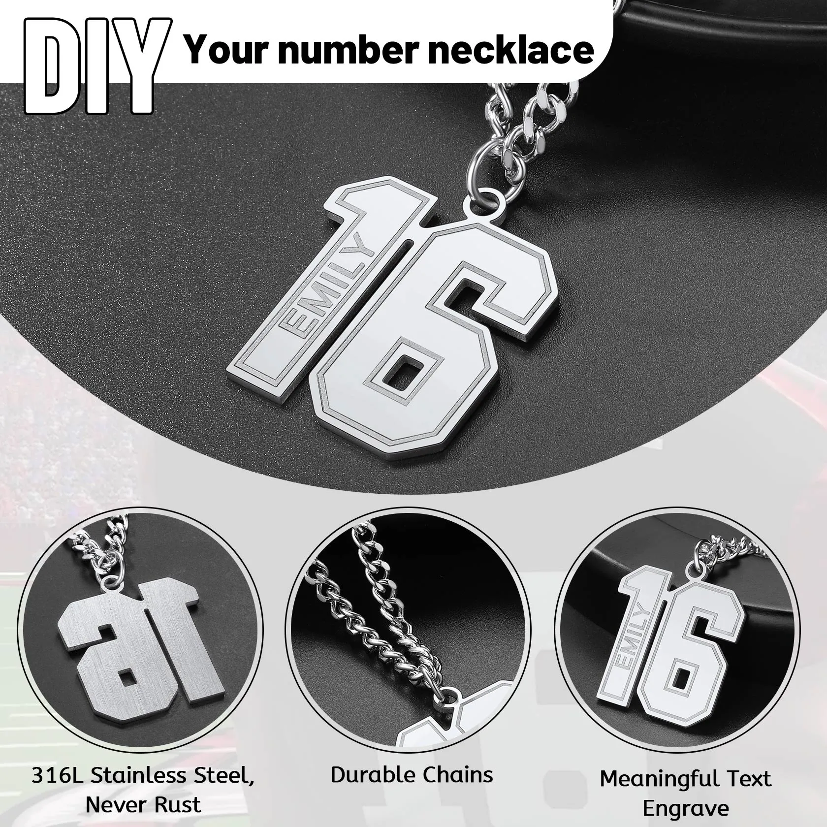 Custom Sports Jersey Number Necklace for Sport Fans, Gift for Men sold by FaithHeart product image thumbnail 5