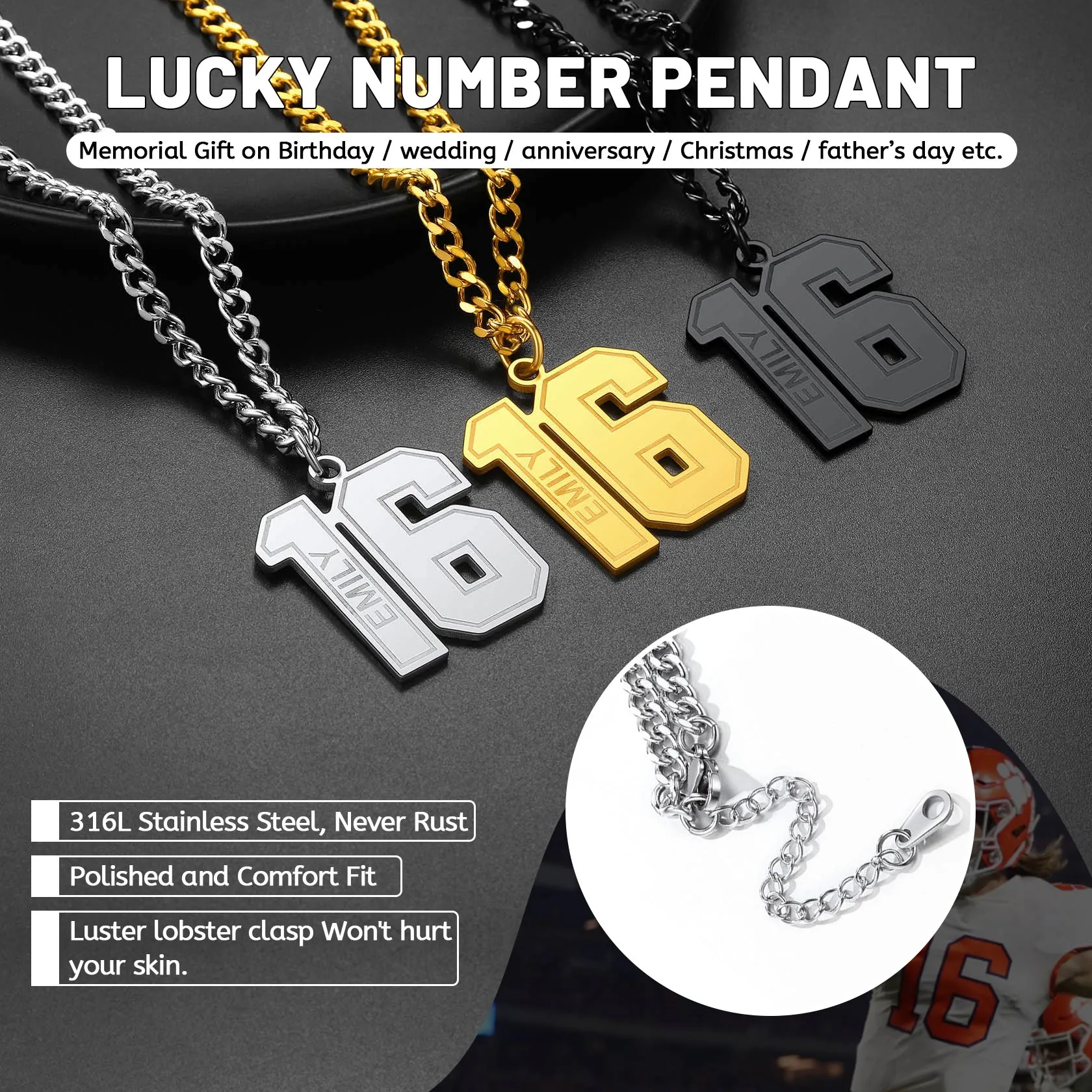 Custom Sports Jersey Number Necklace for Sport Fans, Gift for Men sold by FaithHeart product image thumbnail 4