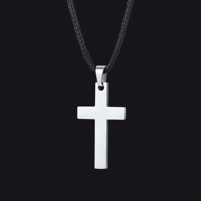 Simple Cross Braided Leather Necklace for Men Christian made by FaithHeart