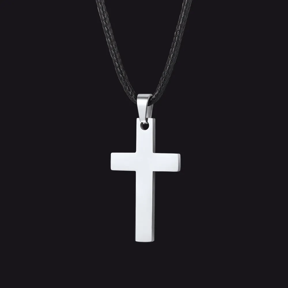 Simple Cross Braided Leather Necklace for Men Christian sold by FaithHeart