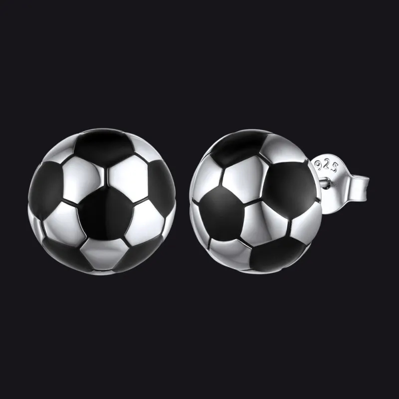 S925 Silver Sport 3D Soccer Ball Stud Earrings for Men Sport Fans made by FaithHeart