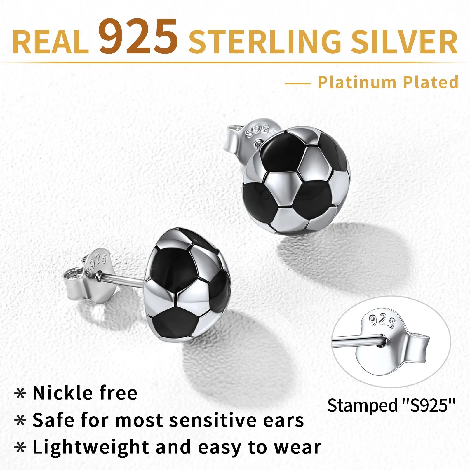 S925 Silver Sport 3D Soccer Ball Stud Earrings for Men Sport Fans sold by FaithHeart product image thumbnail 3