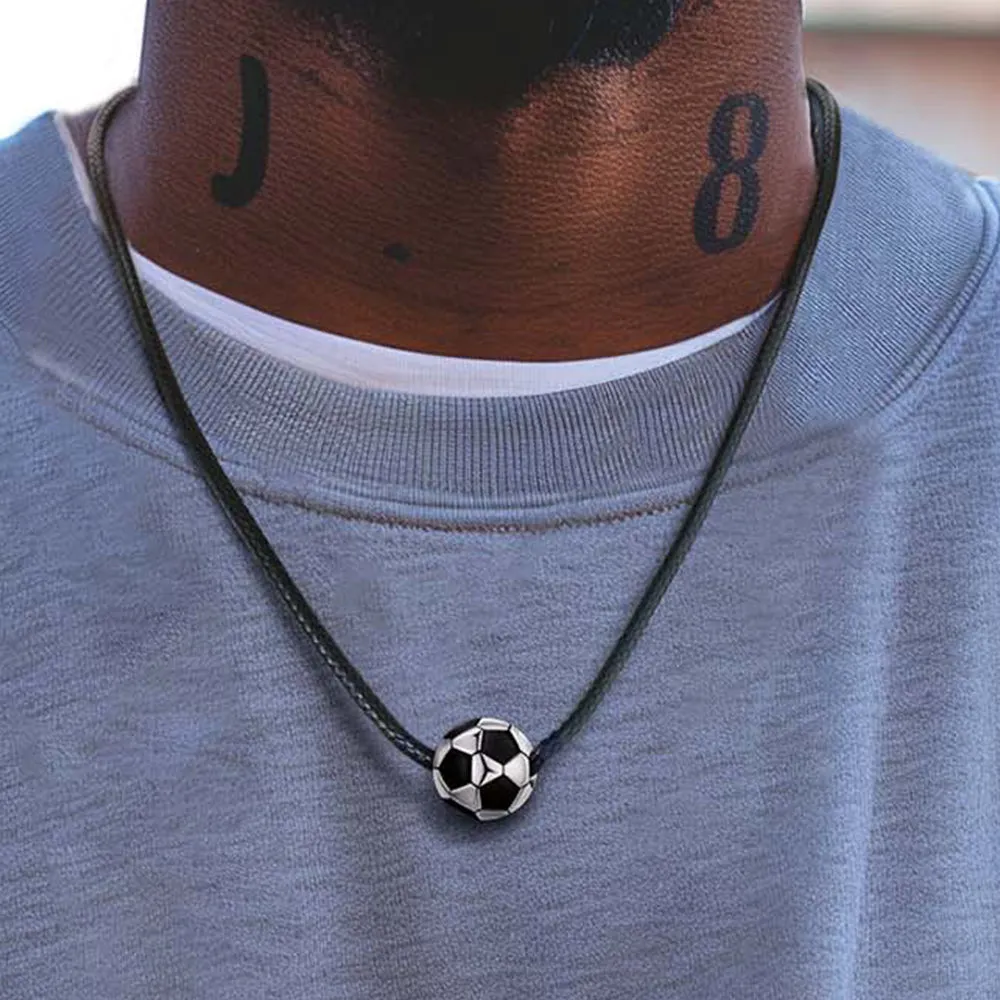 3D Soccer Sport Necklace with Braided Leather Necklace for Men Sports Fans sold by FaithHeart product image thumbnail 3