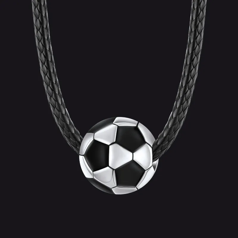 3D Soccer Sport Necklace with Braided Leather Necklace for Men Sports Fans made by FaithHeart
