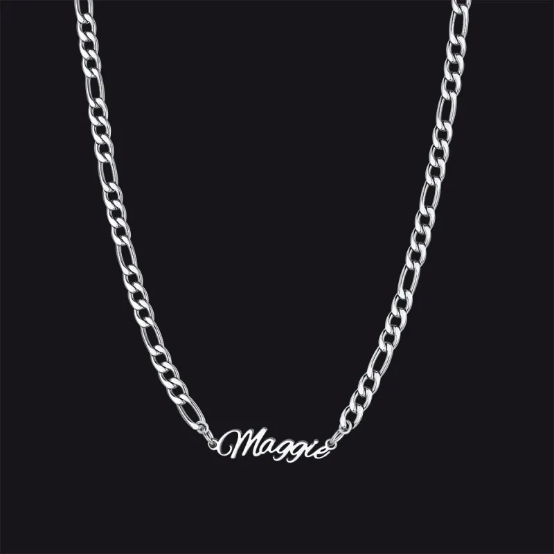 Customized Name Necklace with 3MM Width Figaro Chain Unisex, Father's Day Gifts made by FaithHeart