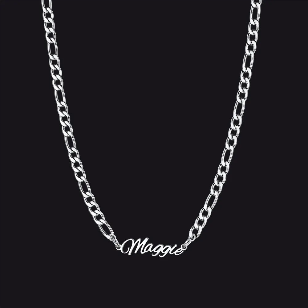 Customized Name Necklace with 3MM Width Figaro Chain Unisex, Father's Day Gifts sold by FaithHeart