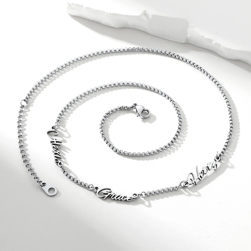 Solid Personalized Multi Name Box Chain Necklace Unisex, Custom Mothers Day Presents sold by FaithHeart product image thumbnail 5