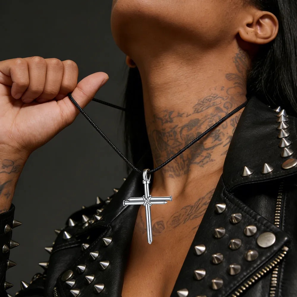 Christian Nail Cross Pendant Braided Leather Necklace for Men Dad Huasband sold by FaithHeart product image thumbnail 2