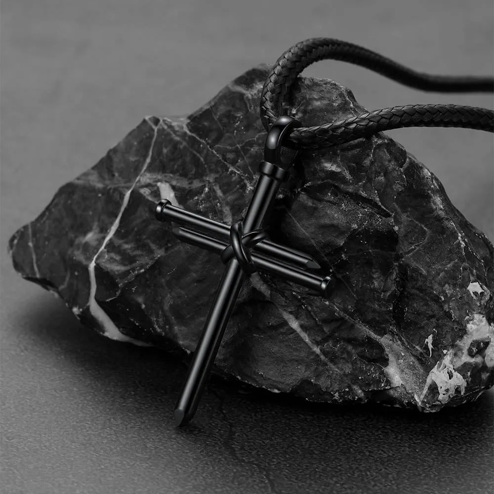 Christian Nail Cross Pendant Braided Leather Necklace for Men Dad Huasband sold by FaithHeart product image thumbnail 5