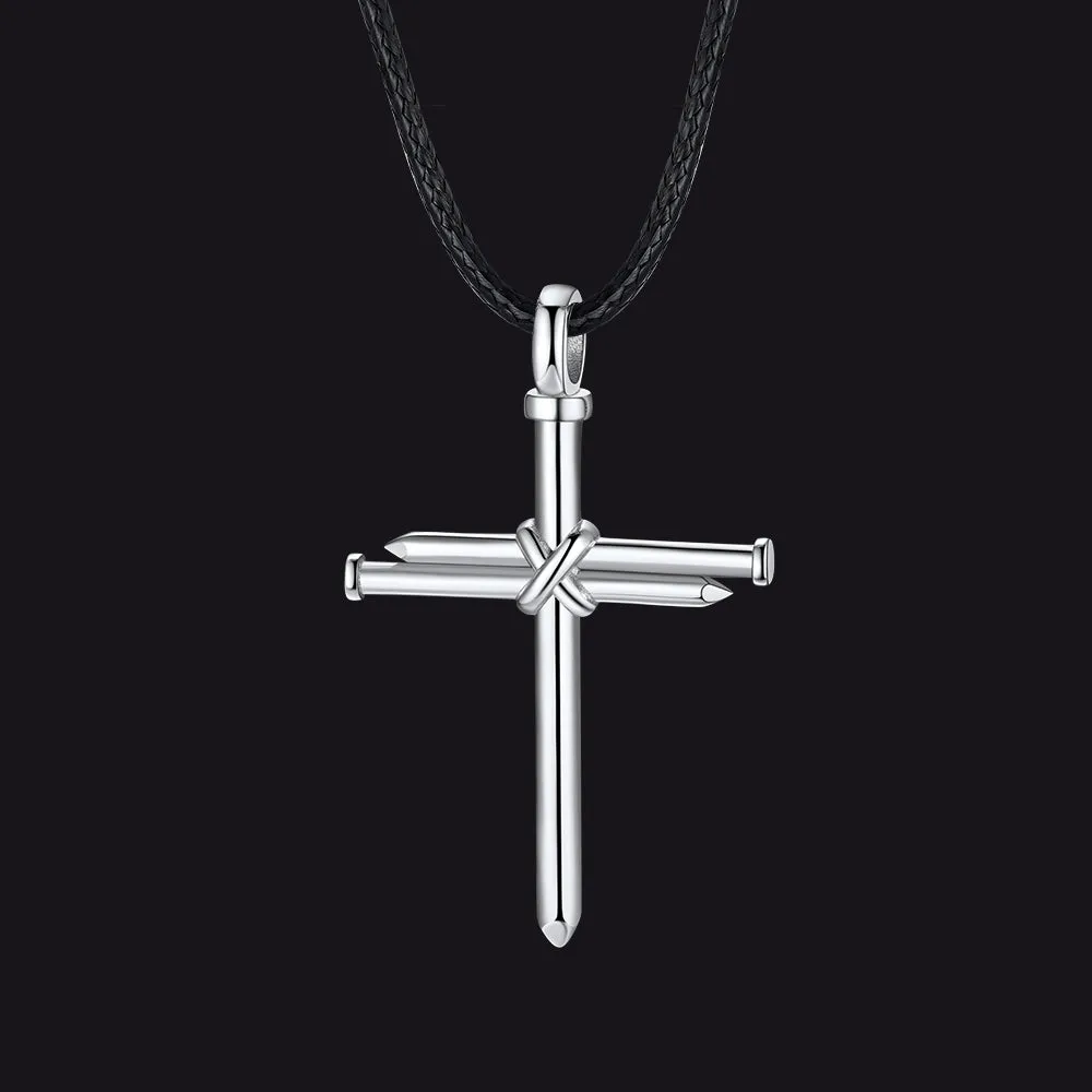 Christian Nail Cross Pendant Braided Leather Necklace for Men Dad Huasband sold by FaithHeart