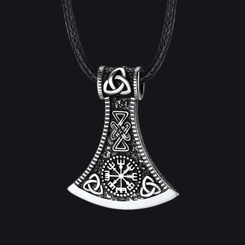 Viking Axe Compass Braided Leather Necklace made by FaithHeart