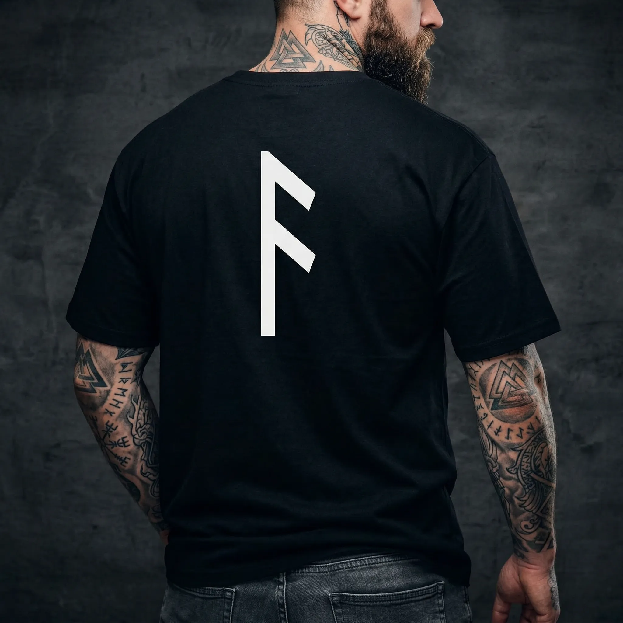 Viking Norse Runic Symbol Black T-Shirt for Men Dad Gift, Matching Shirts for Couples sold by FaithHeart product image thumbnail 3