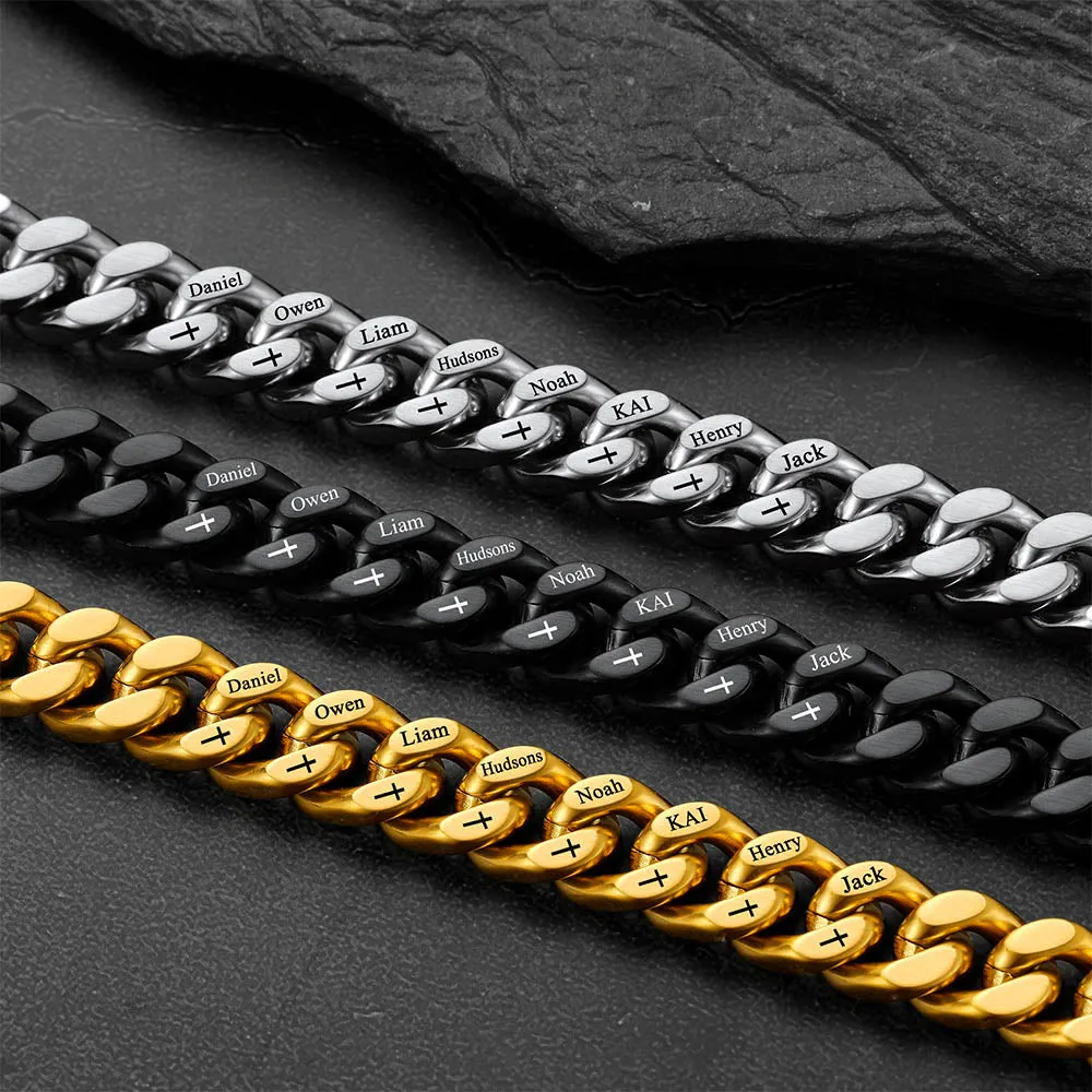 Personalized Multi Names Cuban Chain Bracelet with Cross Gift for Him Mens, 12MM Width sold by FaithHeart product image thumbnail 4