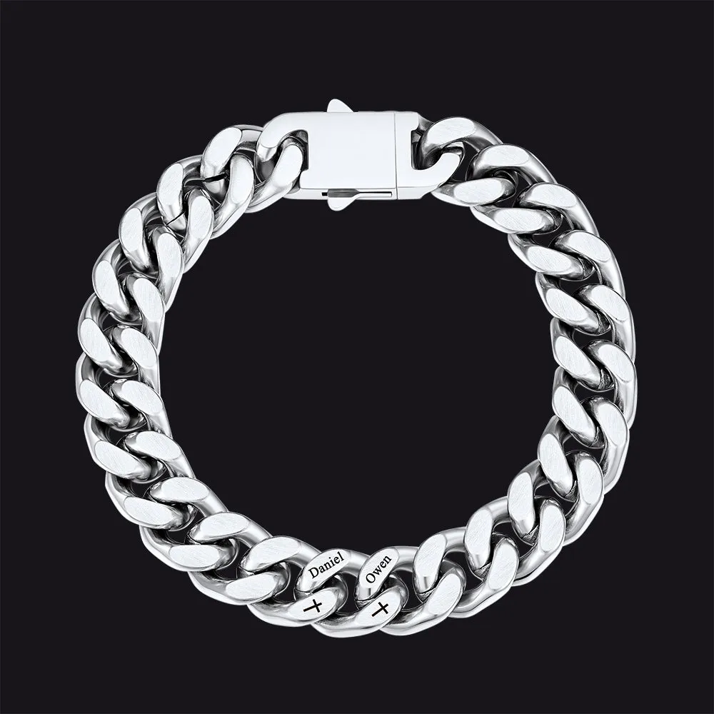 Personalized Multi Names Cuban Chain Bracelet with Cross Gift for Him Mens, 12MM Width sold by FaithHeart