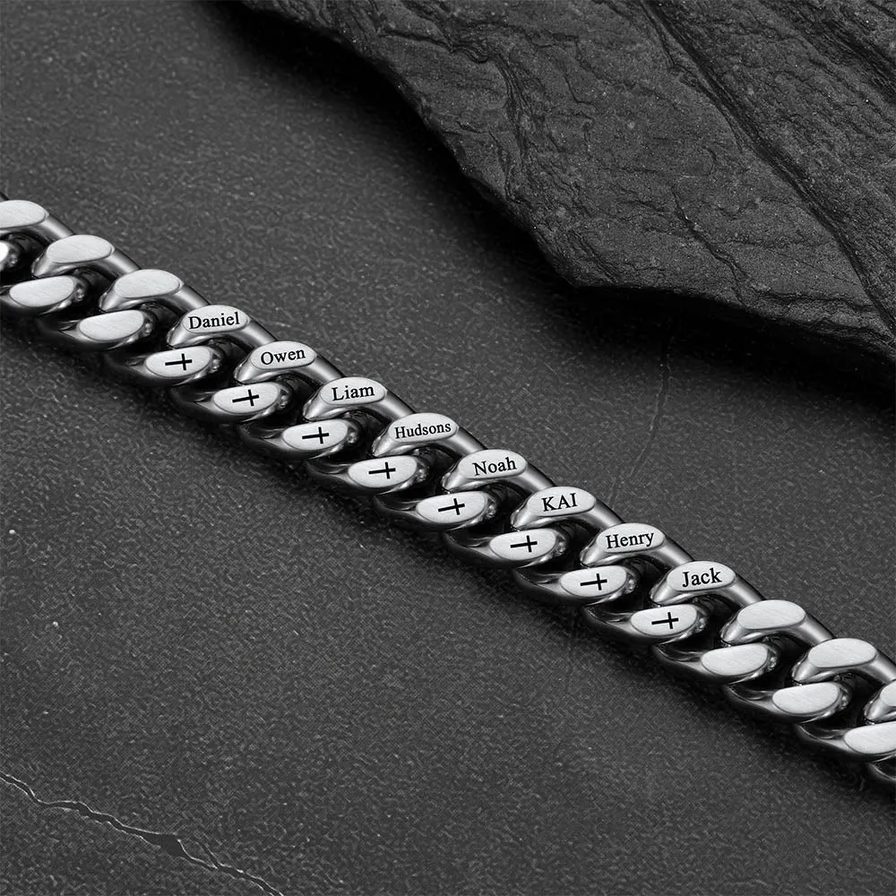 Personalized Multi Names Cuban Chain Bracelet with Cross Gift for Him Mens, 12MM Width sold by FaithHeart product image thumbnail 5