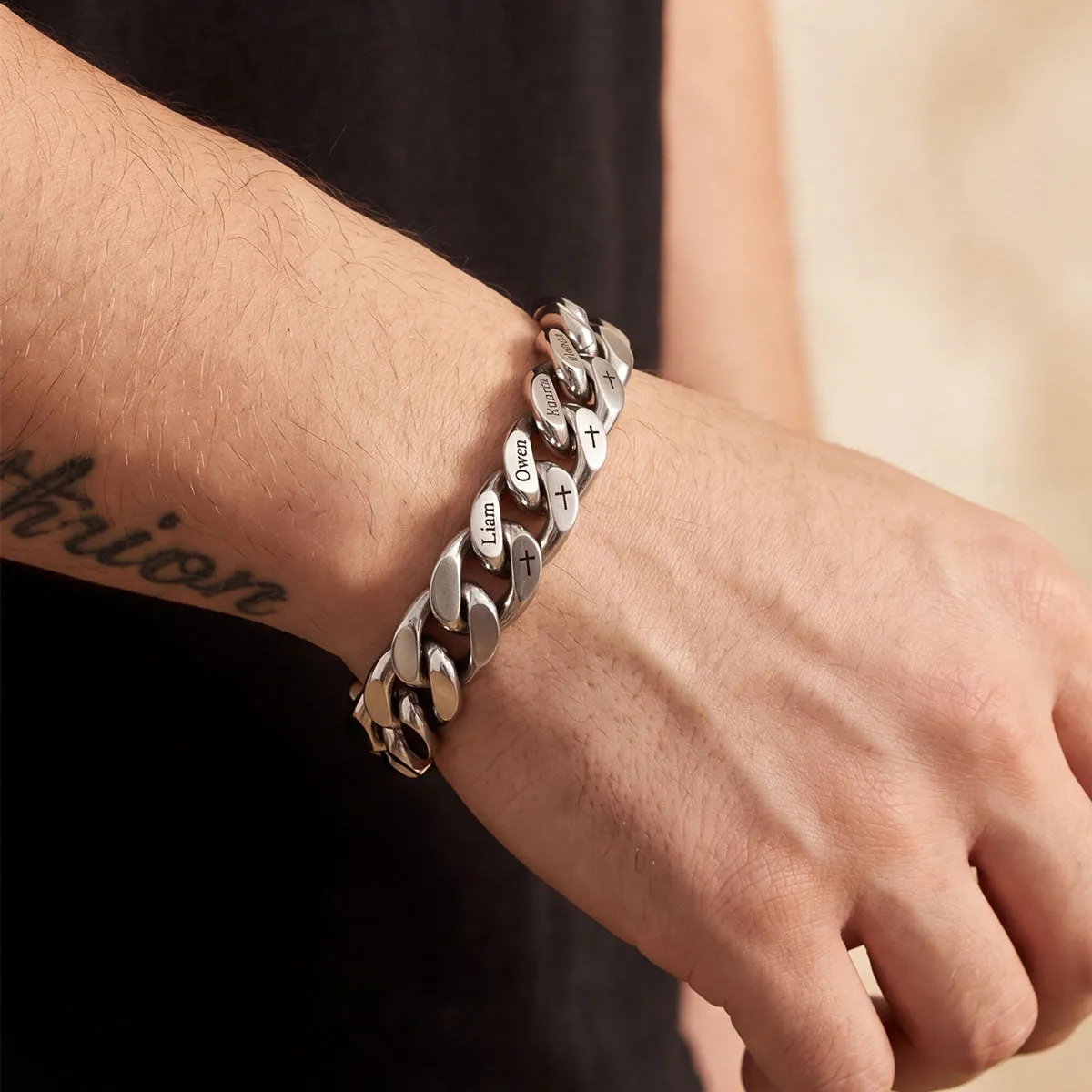 Personalized Multi Names Cuban Chain Bracelet with Cross Gift for Him Mens, 12MM Width sold by FaithHeart product image thumbnail 2