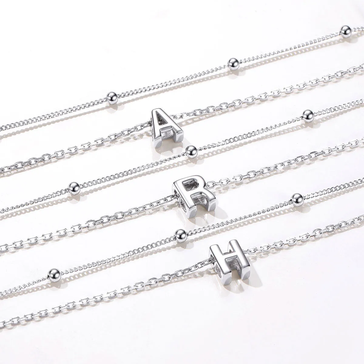 925 Sterling Silver Bead Chain Layered Initial Anklets for Women Girlfriend Gift sold by FaithHeart product image thumbnail 4