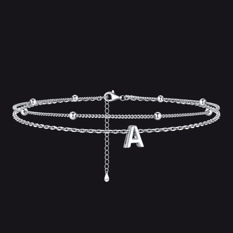 925 Sterling Silver Bead Chain Layered Initial Anklets for Women Girlfriend Gift made by FaithHeart