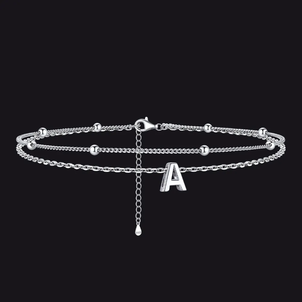 925 Sterling Silver Bead Chain Layered Initial Anklets for Women Girlfriend Gift sold by FaithHeart