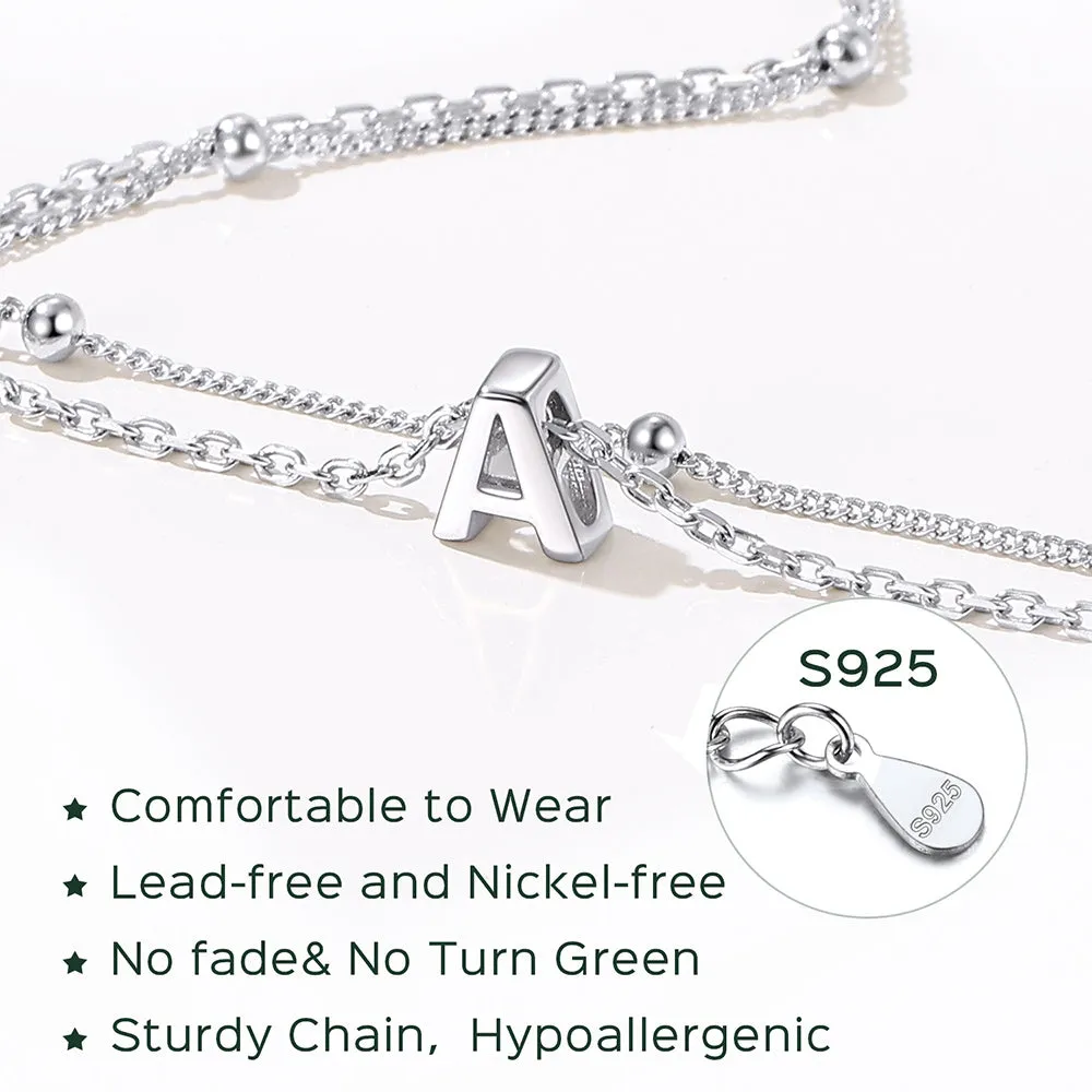 925 Sterling Silver Bead Chain Layered Initial Anklets for Women Girlfriend Gift sold by FaithHeart product image thumbnail 5