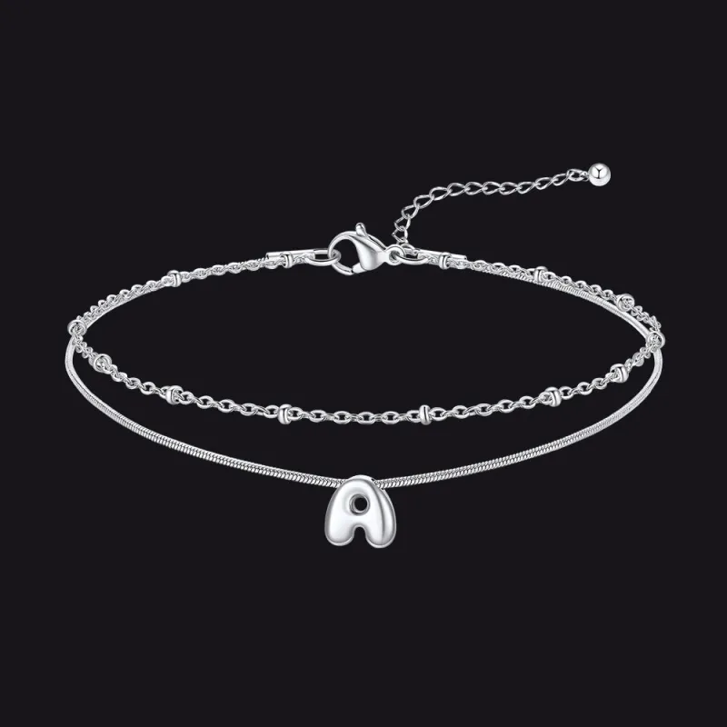Layered Chain with Beads Bubble Initial Anklets for Women Mom Gift made by FaithHeart