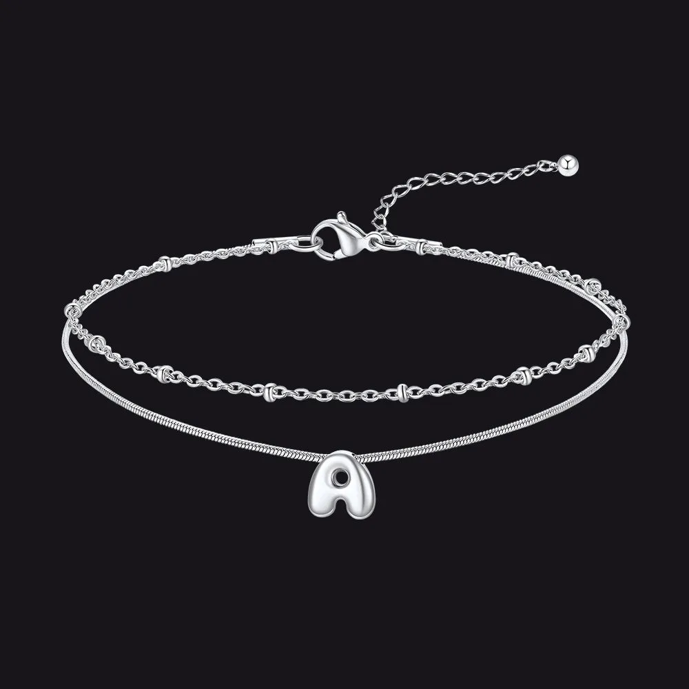 Layered Chain with Beads Bubble Initial Anklets for Women Mom Gift sold by FaithHeart