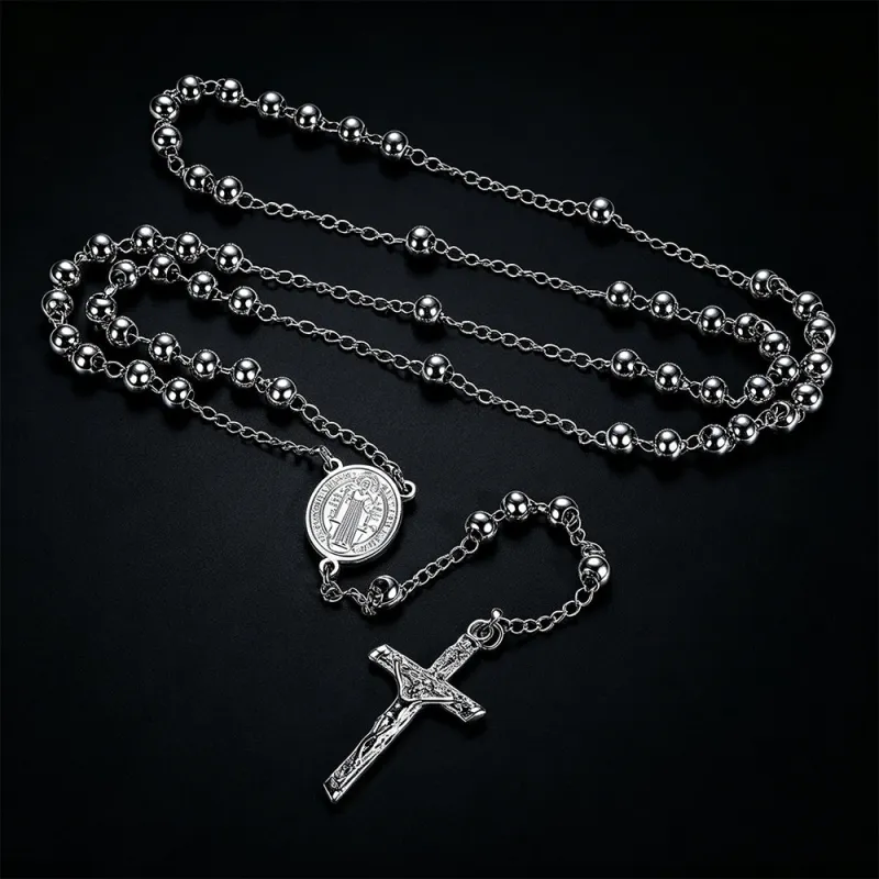 Catholic Saint Benedict Rosary Bead Necklace with Cross for Men made by FaithHeart