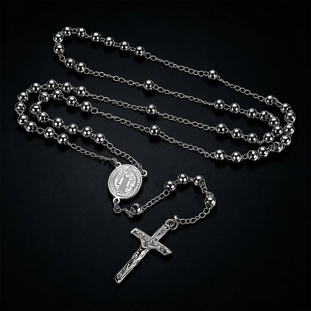 Catholic Saint Benedict Rosary Bead Necklace with Cross for Men sold by FaithHeart