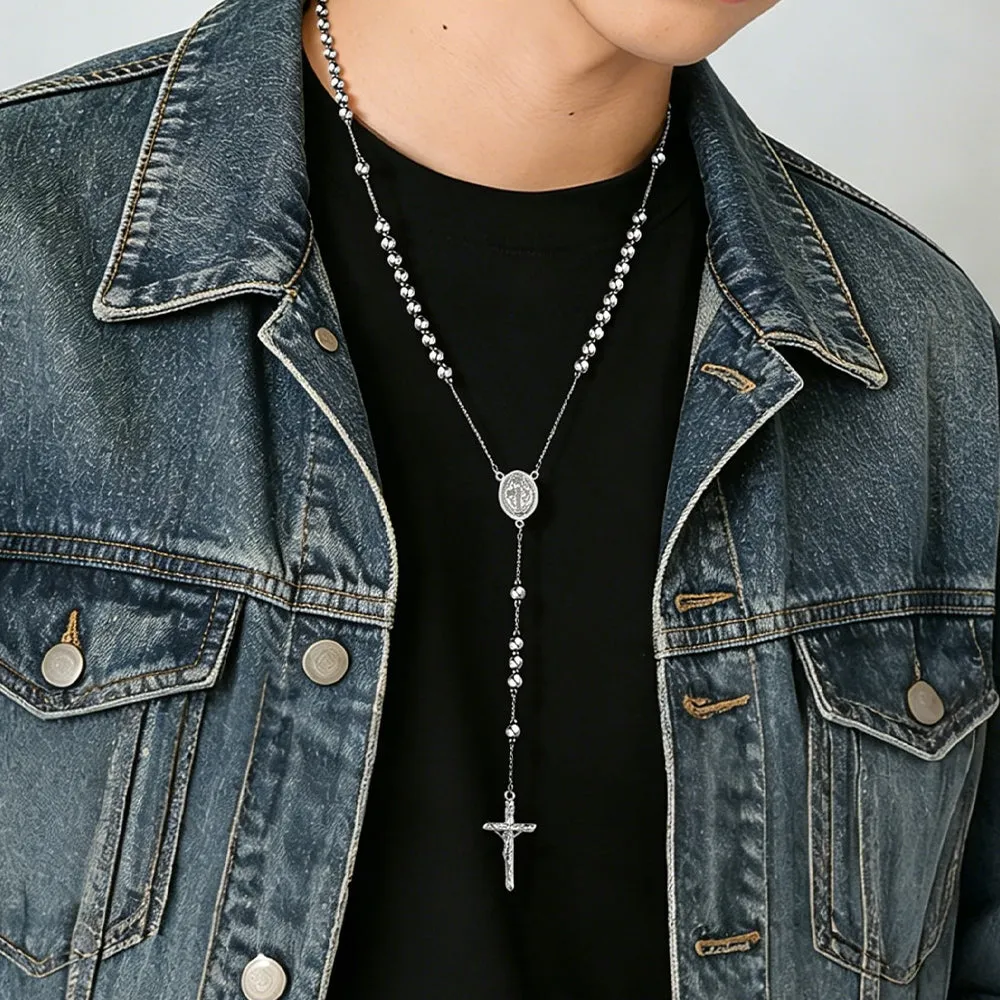 Catholic Saint Benedict Rosary Bead Necklace with Cross for Men sold by FaithHeart product image thumbnail 2