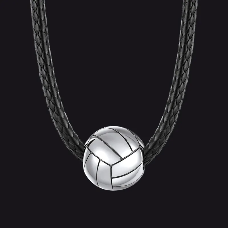 Sport Volleyball Pendant Leather Necklace Cord for Men Father Sports Lovers made by FaithHeart