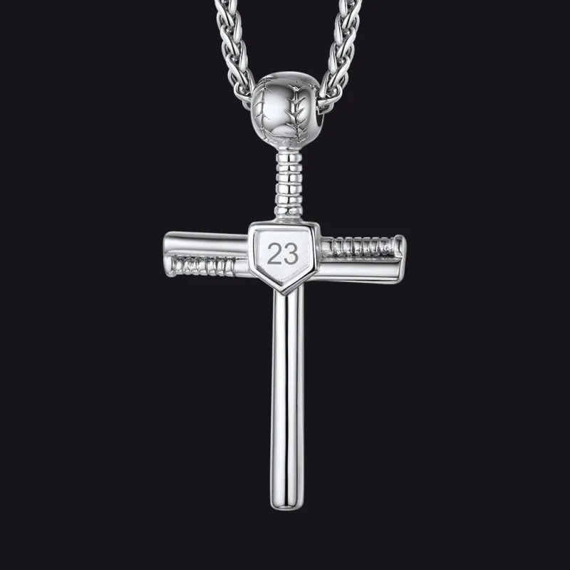 Gameday Baseball Cross Pendant Custom Sport Number Necklace for Men Sports Fan made by FaithHeart