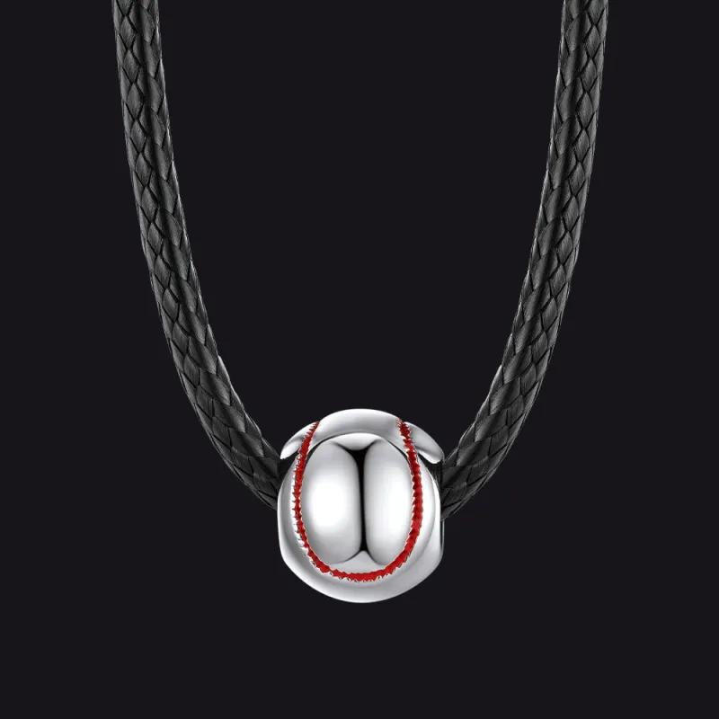 Sport Baseball Pendant Braided Leather Necklace Cord for Sports Fan Men Boys made by FaithHeart