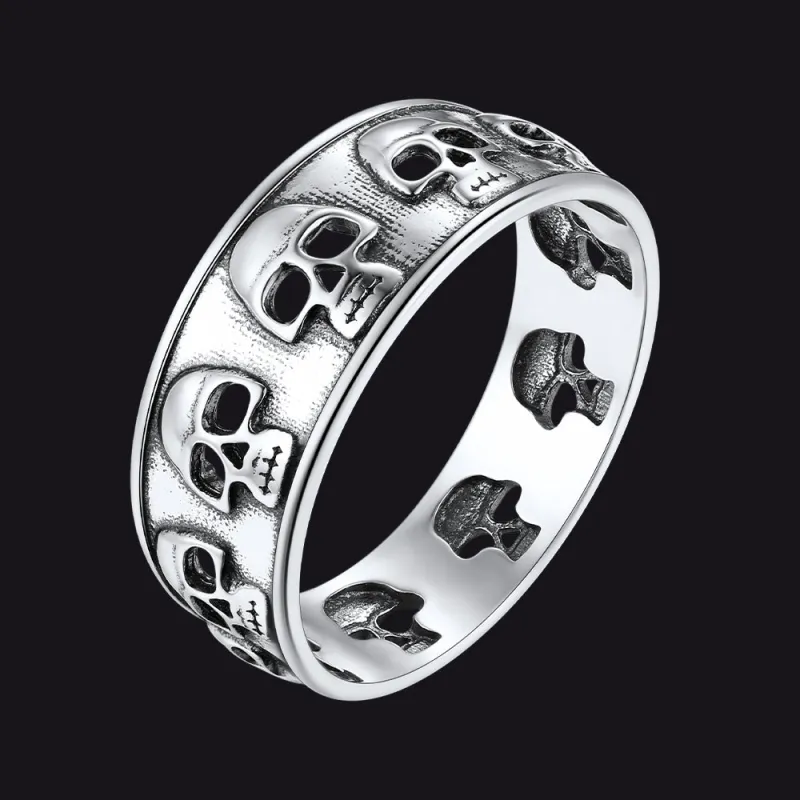Vintage Gothic Skull Ring Sterling silver Band Ring for Men Husband made by FaithHeart
