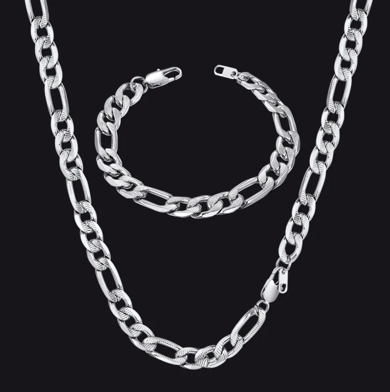 10mm Figaro Chain & Bracelet Bundle Set for Men made by FaithHeart