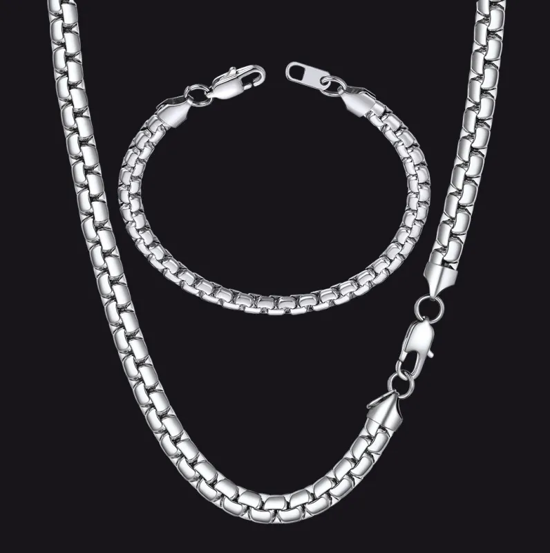 6mm Flat Box Chain & Bracelet Bundle Set for Father Men Gift made by FaithHeart