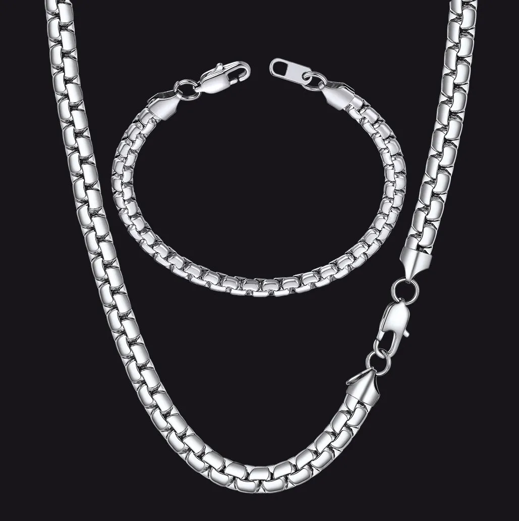 6mm Flat Box Chain & Bracelet Bundle Set for Father Men Gift sold by FaithHeart