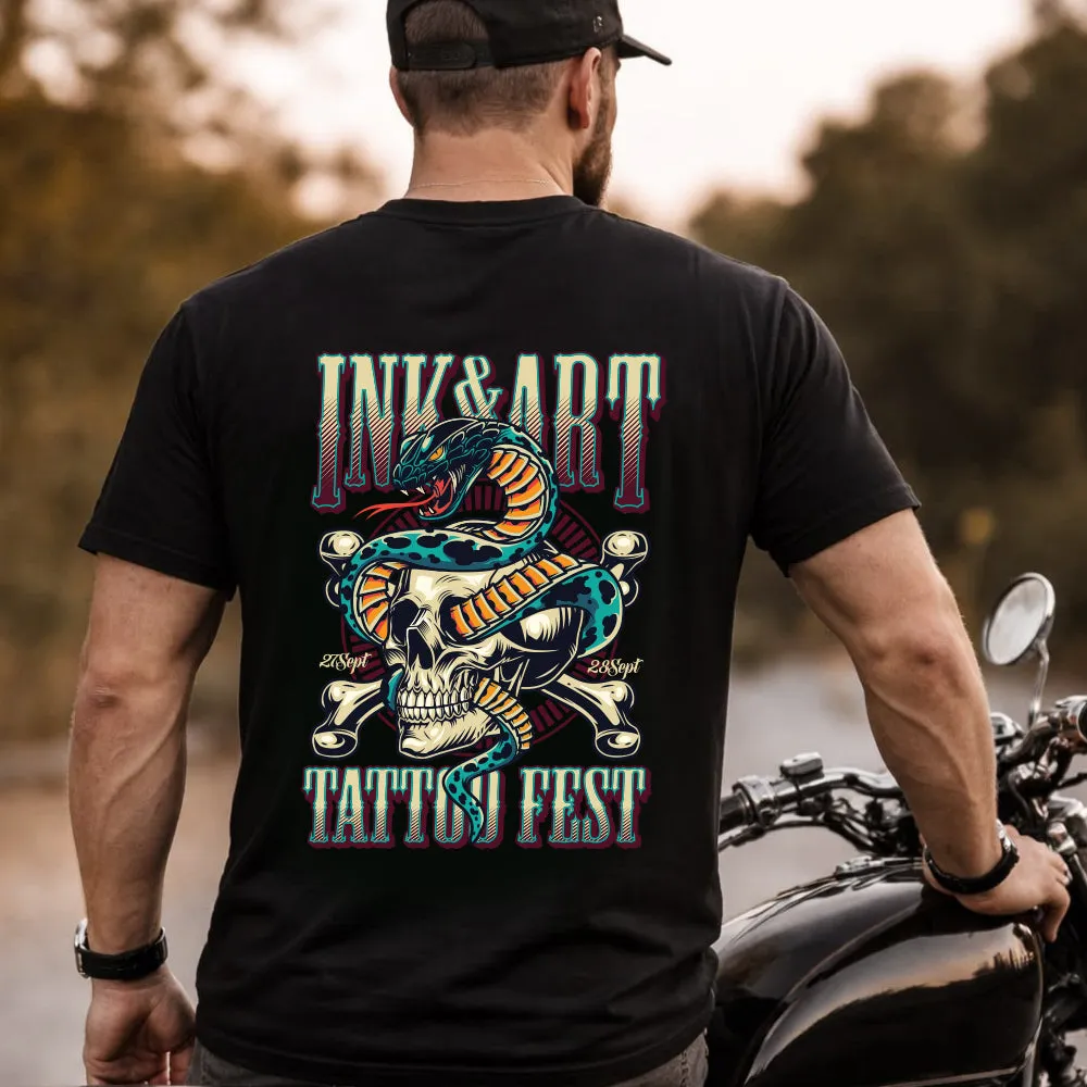 Gothic Snake Skull Tattoo Fest T-Shirt Berserker Tee for Men sold by FaithHeart product image thumbnail 3