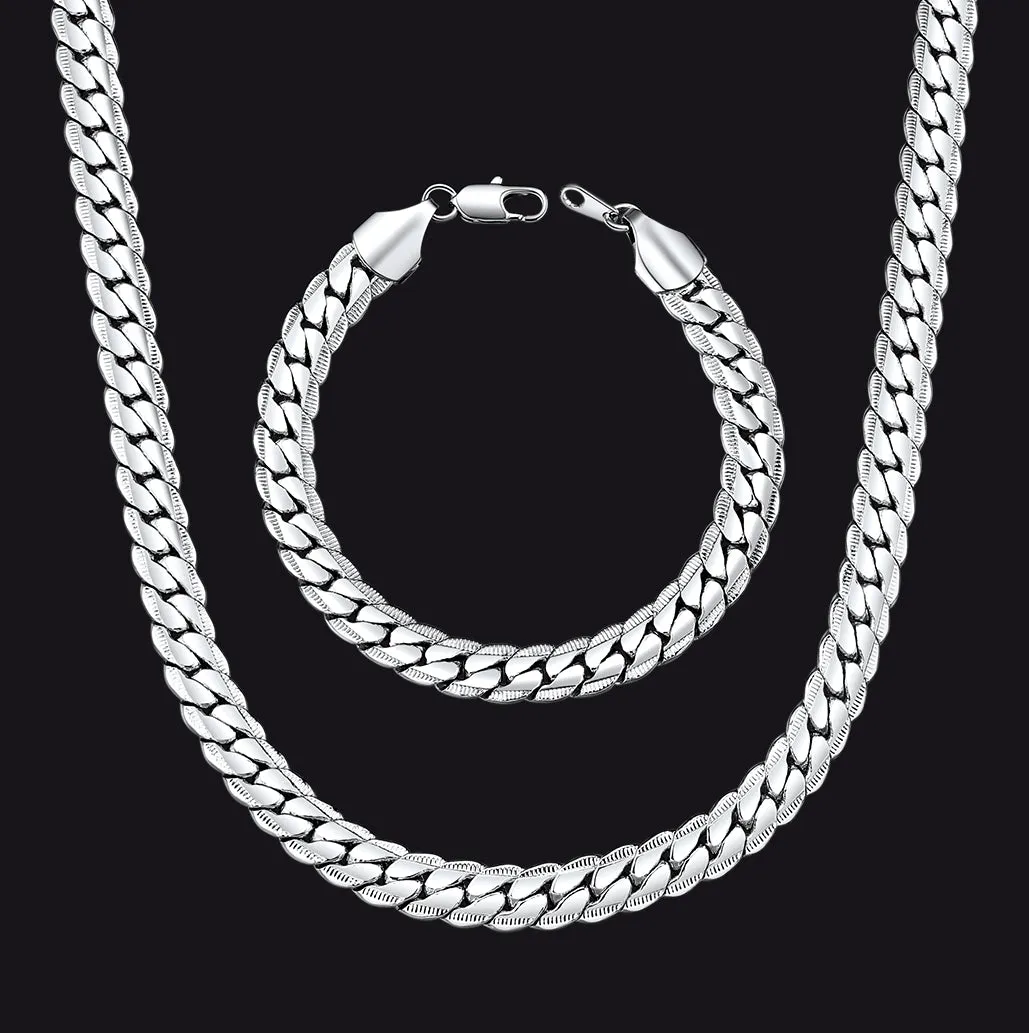 9MM Width Curb Chain & Bracelet Bundle Set, Gift for Father Men Husband sold by FaithHeart
