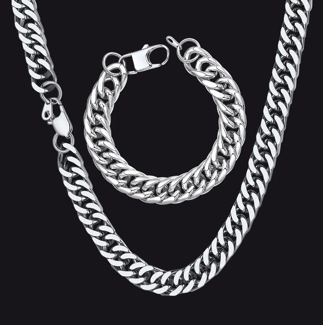 Bold Cuban Link Chain & Bracelet Set for Men, Father's Day Gift sold by FaithHeart