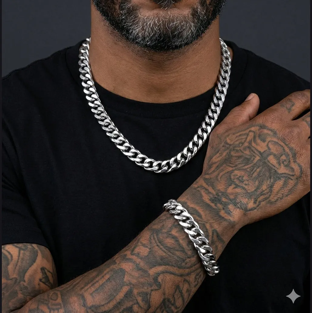 Bold Cuban Link Chain & Bracelet Set for Men, Father's Day Gift sold by FaithHeart product image thumbnail 3