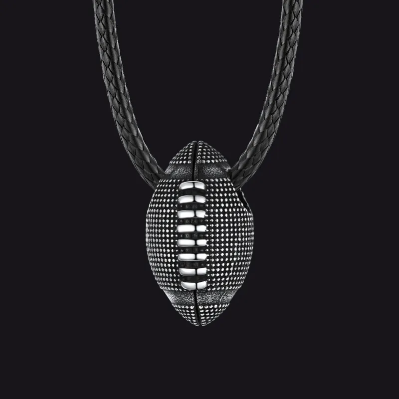 Football Pendant Leather Necklace Cord for Men Sports Fans made by FaithHeart