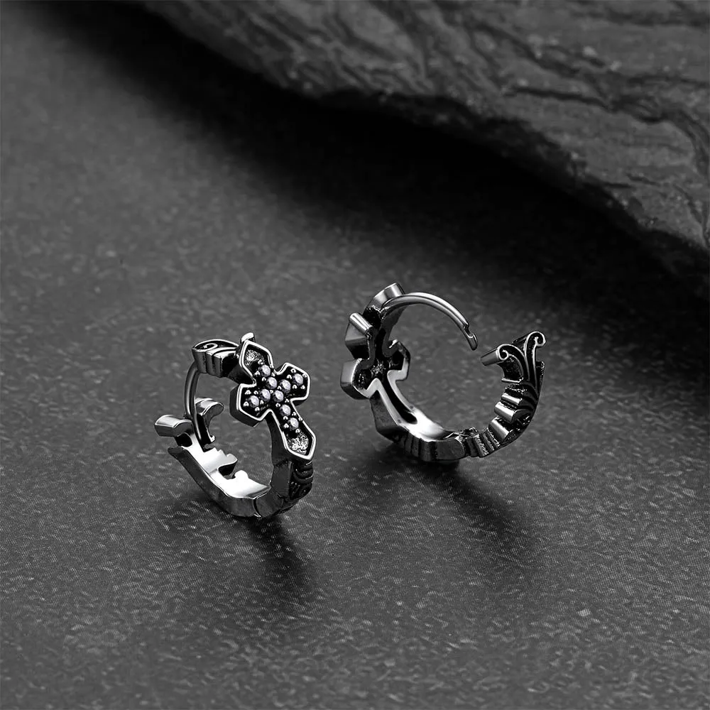 Gothic Cross Hoop Earrings with Cubic Zirconia for Men sold by FaithHeart product image thumbnail 2