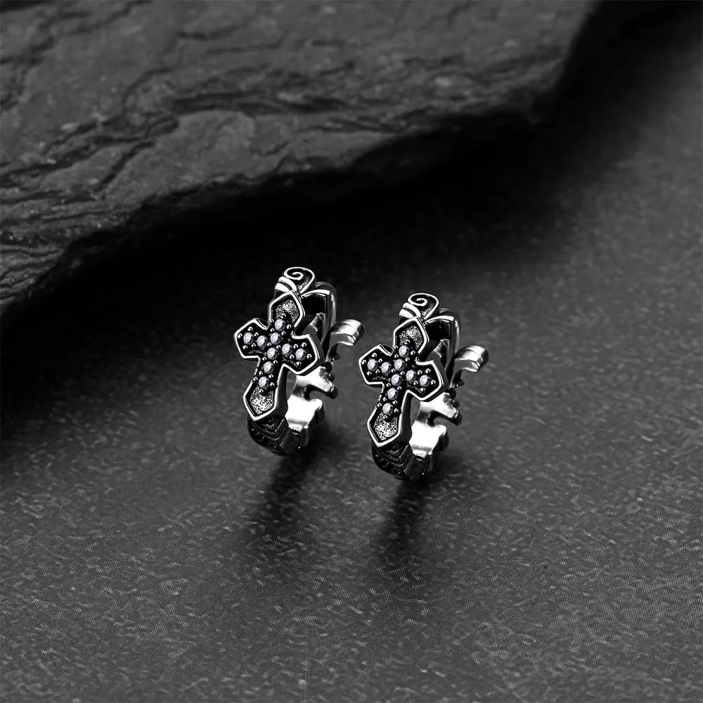 Gothic Cross Hoop Earrings with Cubic Zirconia for Men sold by FaithHeart product image thumbnail 3