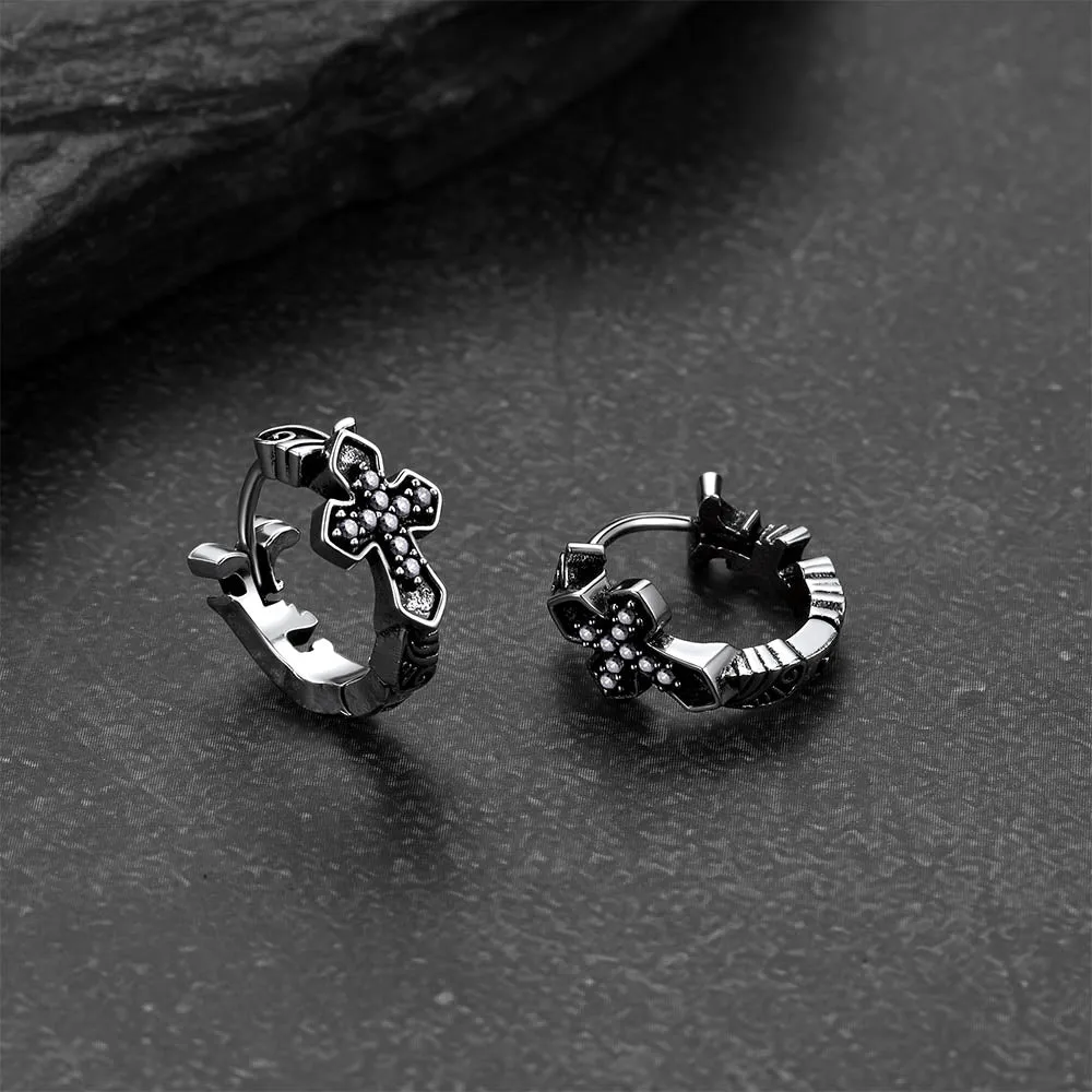 Gothic Cross Hoop Earrings with Cubic Zirconia for Men sold by FaithHeart product image thumbnail 5