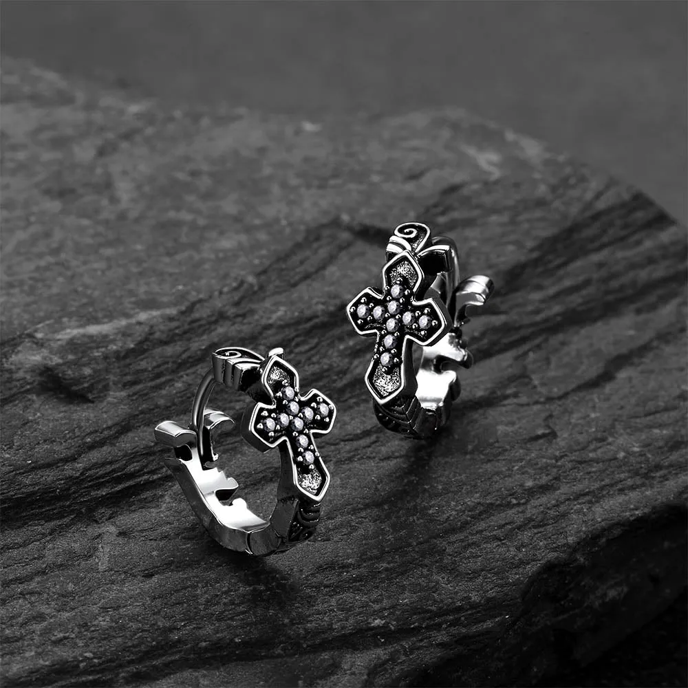 Gothic Cross Hoop Earrings with Cubic Zirconia for Men sold by FaithHeart product image thumbnail 4