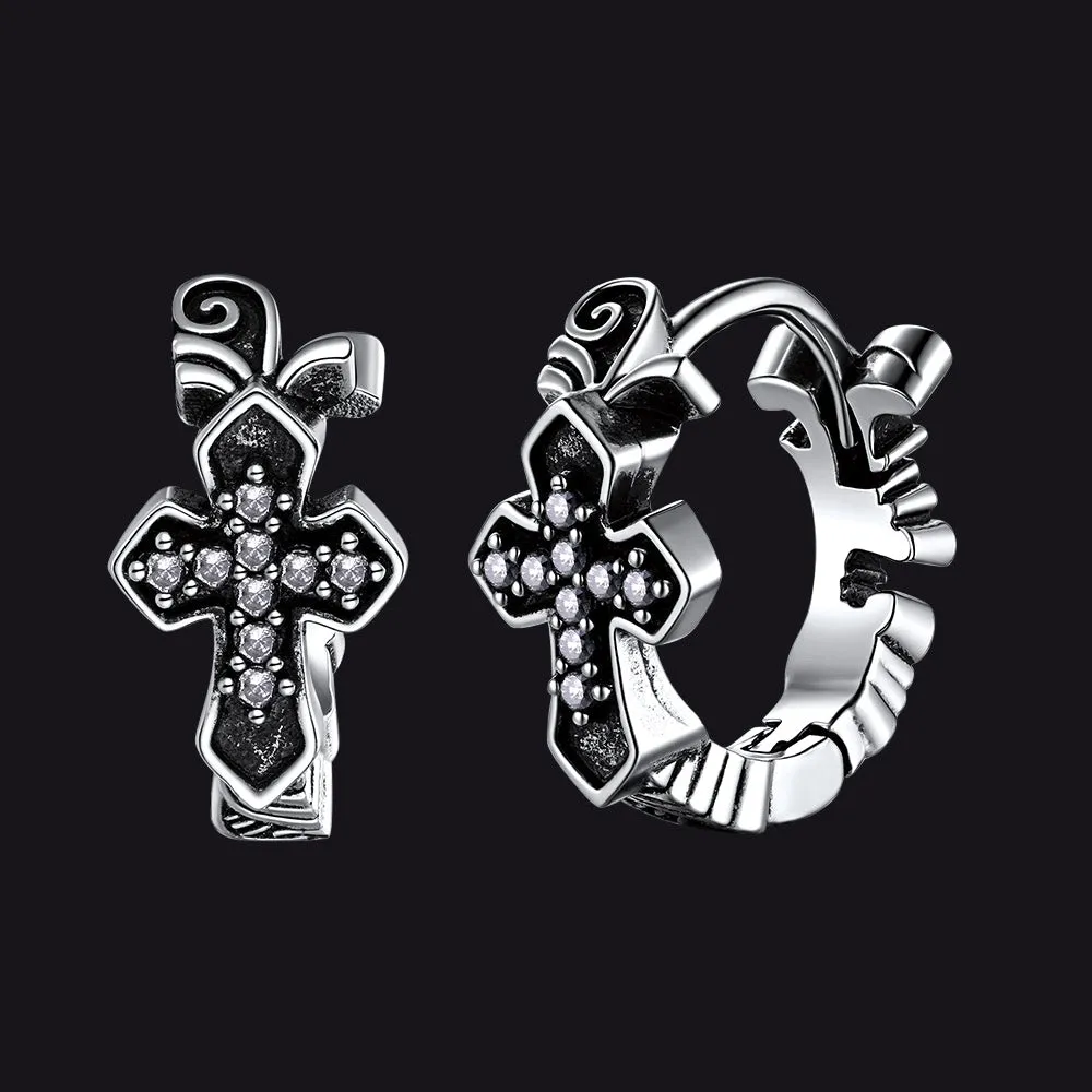 Gothic Cross Hoop Earrings with Cubic Zirconia for Men sold by FaithHeart