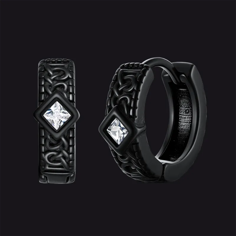 Gothic Geometric Black Zircon Stone Hoop Earrings for Men, 13mm made by FaithHeart